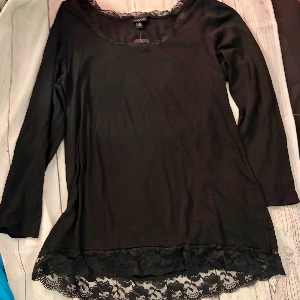 Torrid Black Lace Hem Long Sleeve Top